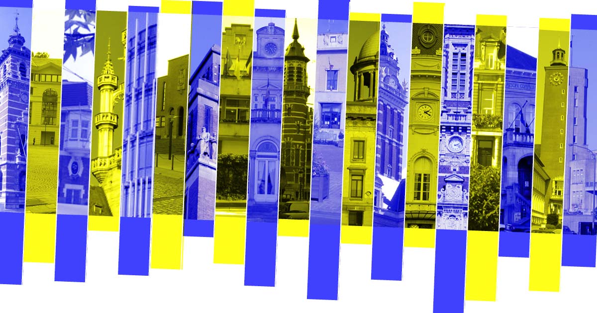 illustration, photomotage d'éléments architecturaux 19 maisons communales de la Région de Bruxelles-Capitale