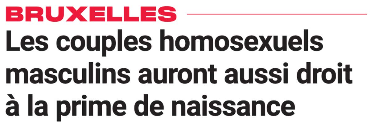 Extrait de presse, La Capitale : "Les couples homosexuels masculins auront aussi droit à la prime de naissance"