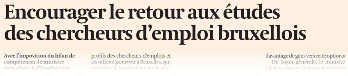 Extrait de presse, L'Écho : "Encourager le retour aux études des chercheurs d’emploi bruxellois"
