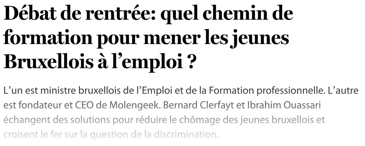 Extrait de presse, Le Soir : "Intégration Quel chemin de formation pour mener les jeunes Bruxellois à l’emploi ?"