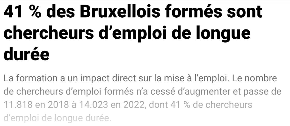 Extrait de presse, Sudinfo : "41 % des Bruxellois formés sont chercheurs d'emploi de longue durée".