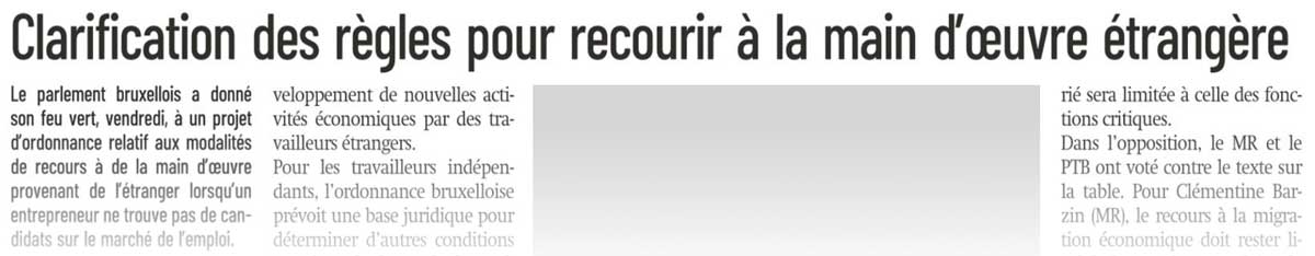 Extrait de presse, La Capitale : "Clarification des règles pour recourir à la main d’œuvre étrangère".